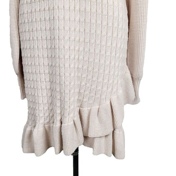 Flat White Urban Outfitters Sweater Dress L Cream Cable Knit Ruffle Pullover - Picture 5 of 8
